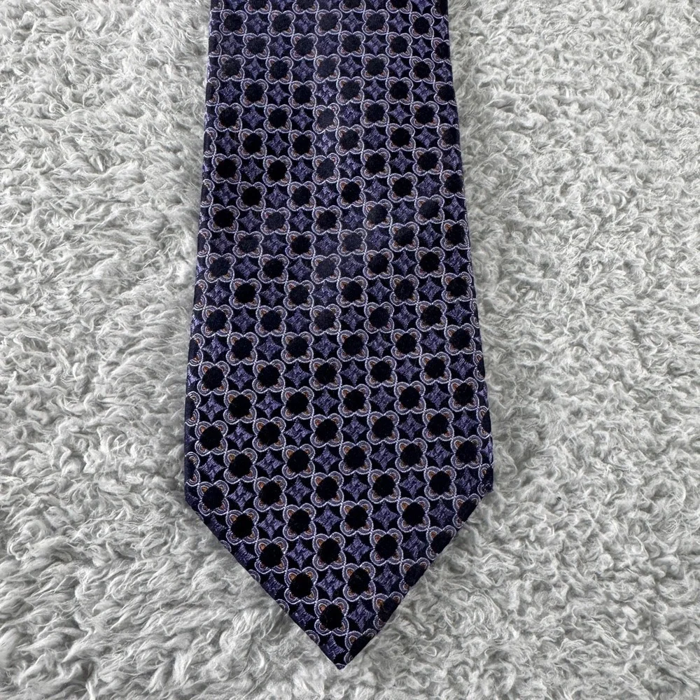 Canali Mens Silk Tie Navy Blue Purple Geometric Quatrefoil Made in Italy